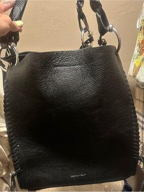 Rebecca Minkoff Black Leather Hobo with Braided Strap & Silver Rings